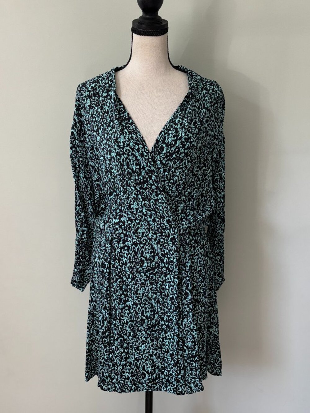 Zara Mint & Black Leopard Print Wrap Dress Large NWT